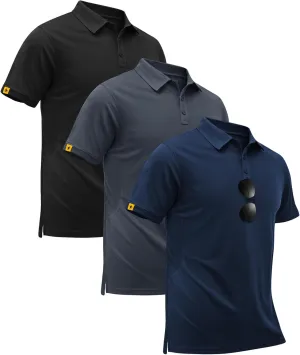 3 Pack Polo Shirts for Men Short Sleeve Moisture-Wicking Golf Shirts Athletic Casual Collared T-Shirt
