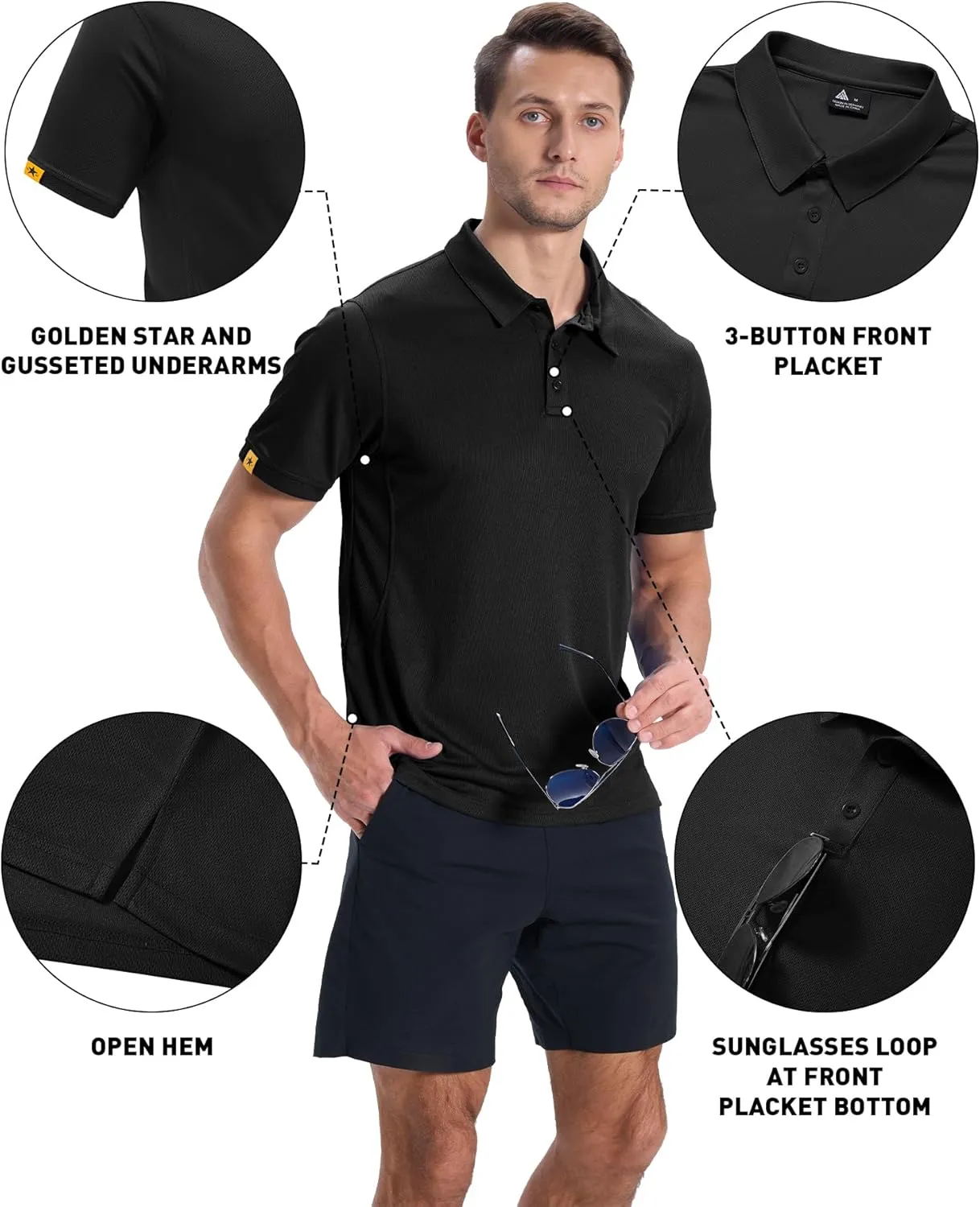 3 Pack Polo Shirts for Men Short Sleeve Moisture-Wicking Golf Shirts Athletic Casual Collared T-Shirt