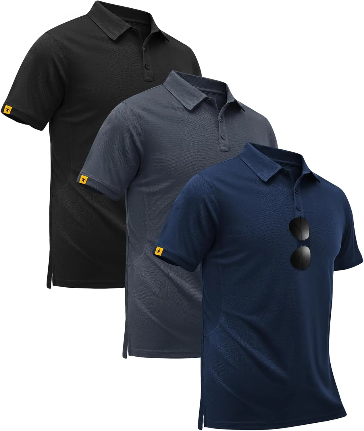 3 Pack Polo Shirts for Men Short Sleeve Moisture-Wicking Golf Shirts Athletic Casual Collared T-Shirt