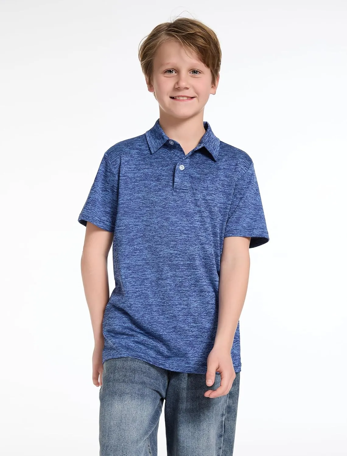 4 Pack Boys Short Sleeve Polo Shirts Dry Fit Athletic Performance Collared Golf Shirts for Youth