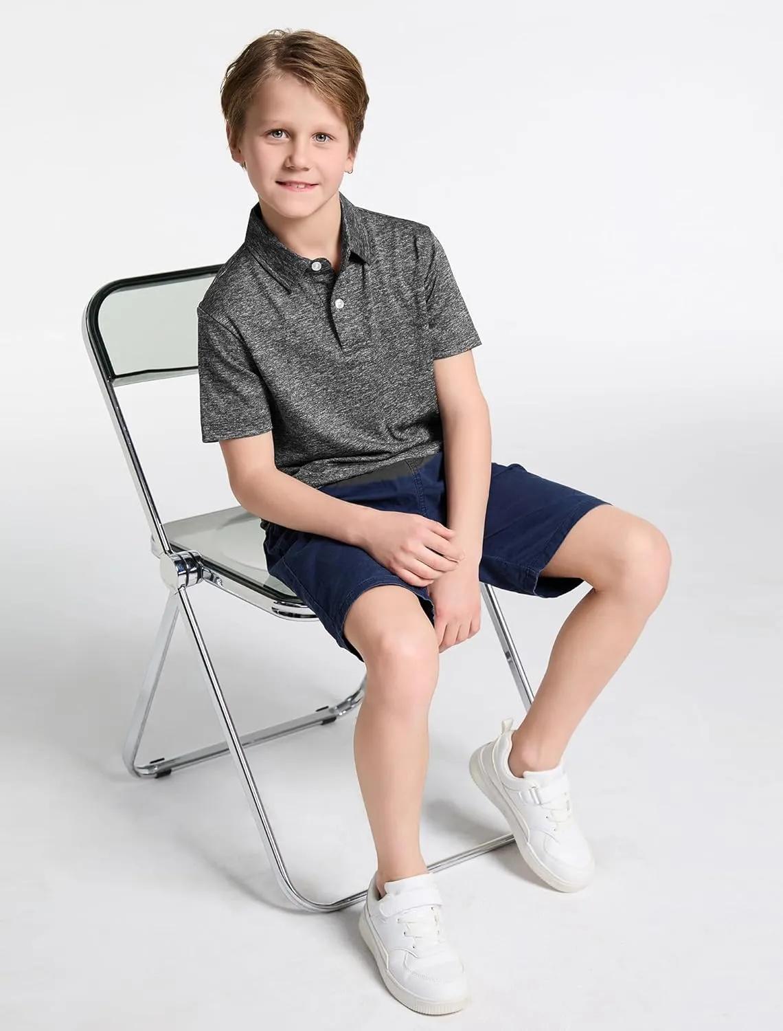 4 Pack Boys Short Sleeve Polo Shirts Dry Fit Athletic Performance Collared Golf Shirts for Youth