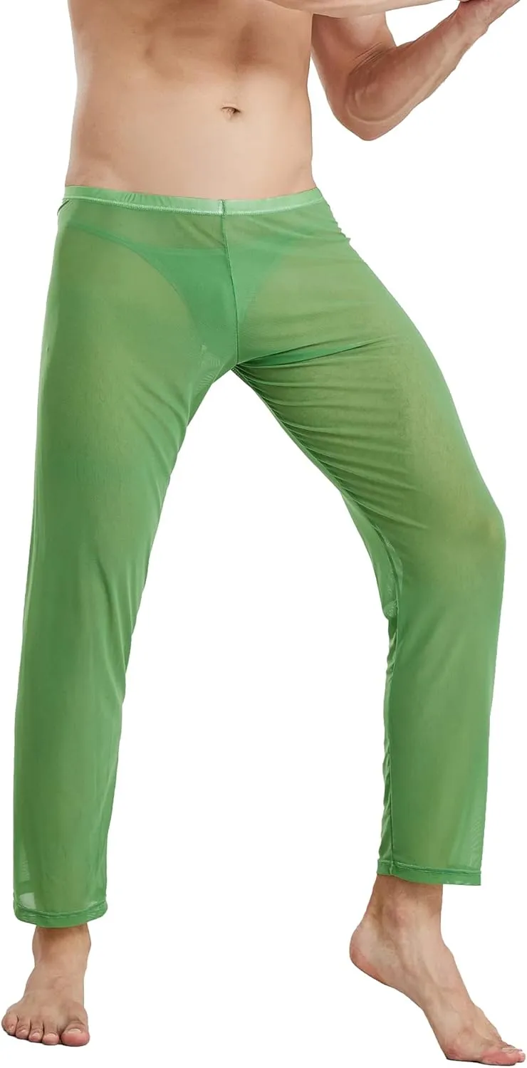 52hertz Men's Mesh See Through Pajama Pants Stretchy Nightwear Sleep Bottoms Lounge Pants
