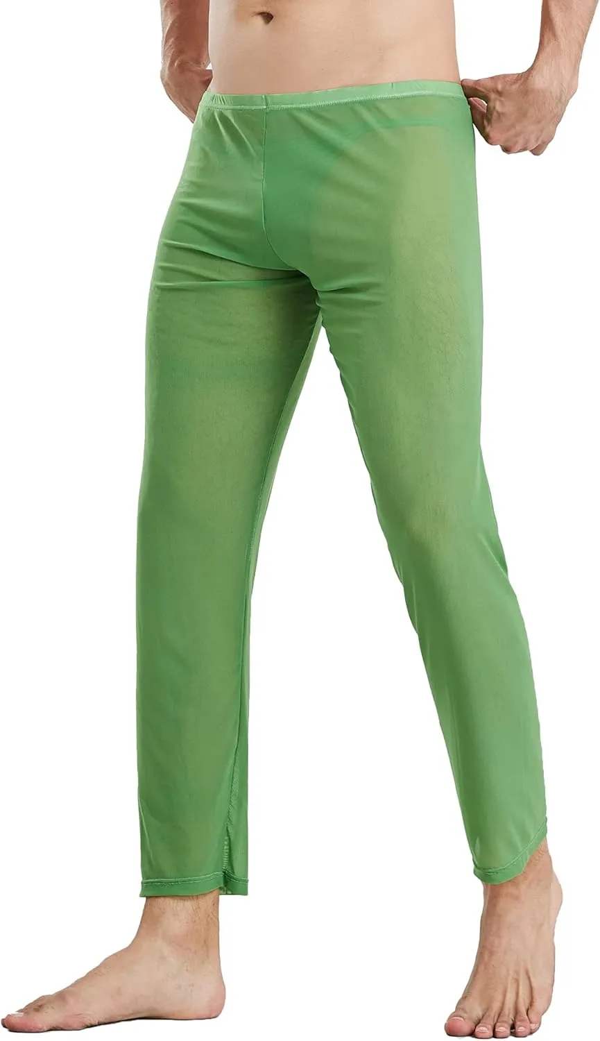 52hertz Men's Mesh See Through Pajama Pants Stretchy Nightwear Sleep Bottoms Lounge Pants