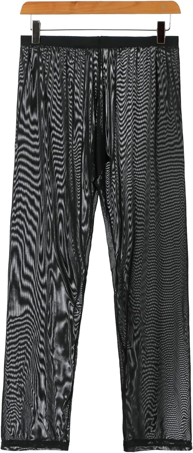 52hertz Men's Mesh See Through Pajama Pants Stretchy Nightwear Sleep Bottoms Lounge Pants