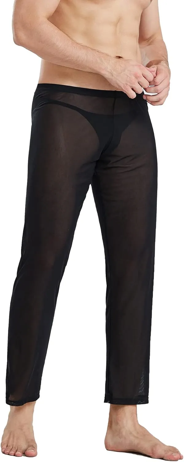52hertz Men's Mesh See Through Pajama Pants Stretchy Nightwear Sleep Bottoms Lounge Pants