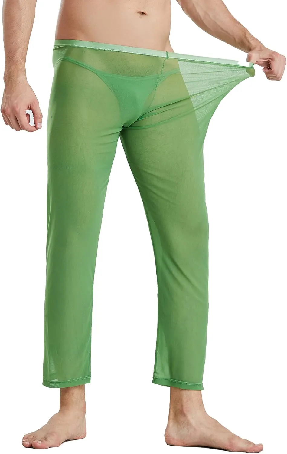 52hertz Men's Mesh See Through Pajama Pants Stretchy Nightwear Sleep Bottoms Lounge Pants