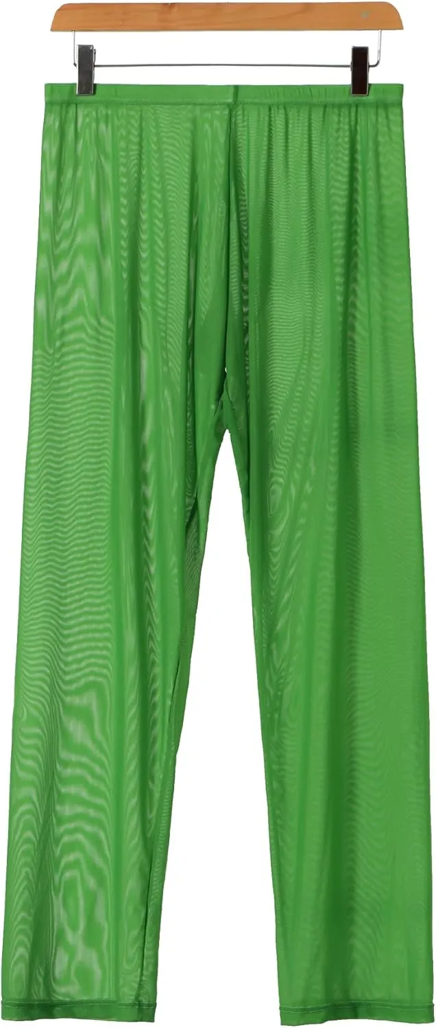52hertz Men's Mesh See Through Pajama Pants Stretchy Nightwear Sleep Bottoms Lounge Pants