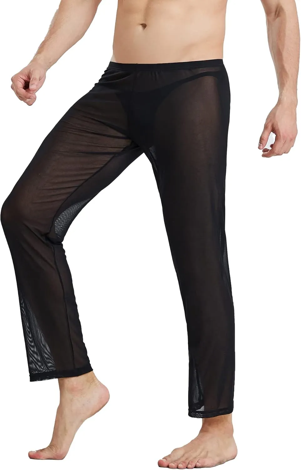 52hertz Men's Mesh See Through Pajama Pants Stretchy Nightwear Sleep Bottoms Lounge Pants
