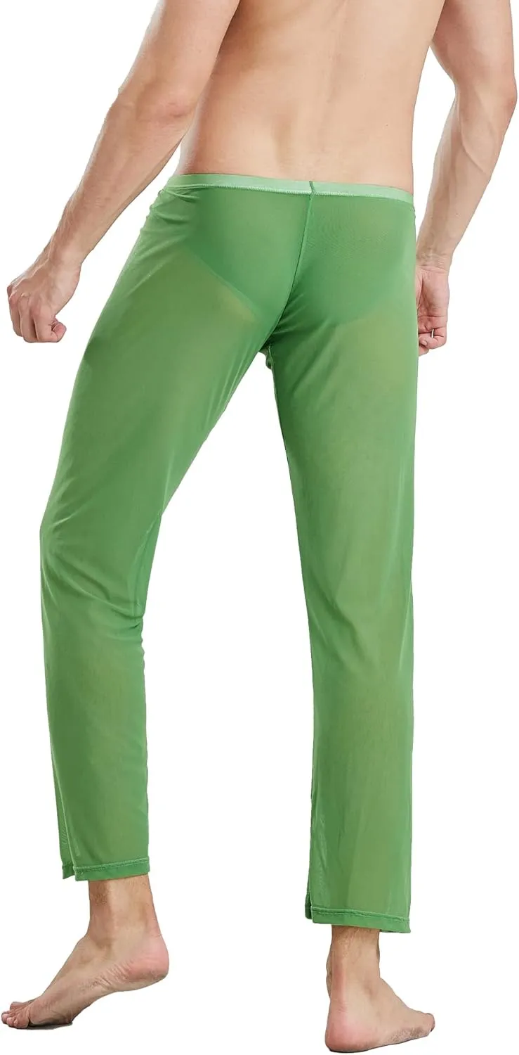 52hertz Men's Mesh See Through Pajama Pants Stretchy Nightwear Sleep Bottoms Lounge Pants
