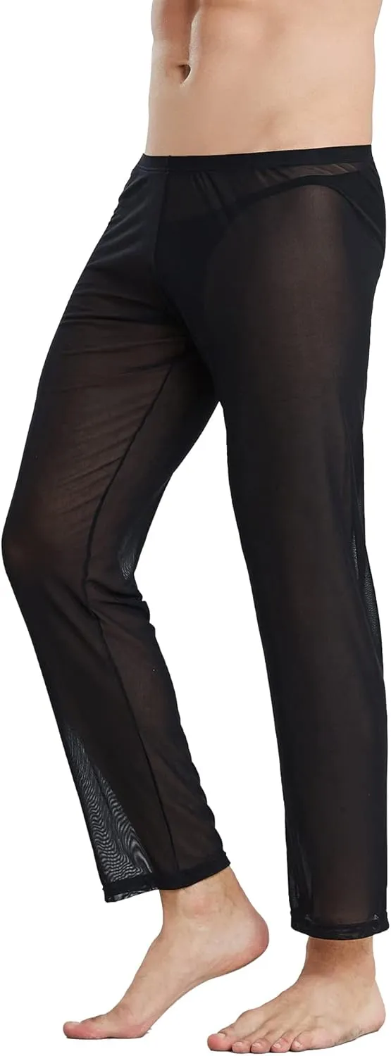 52hertz Men's Mesh See Through Pajama Pants Stretchy Nightwear Sleep Bottoms Lounge Pants