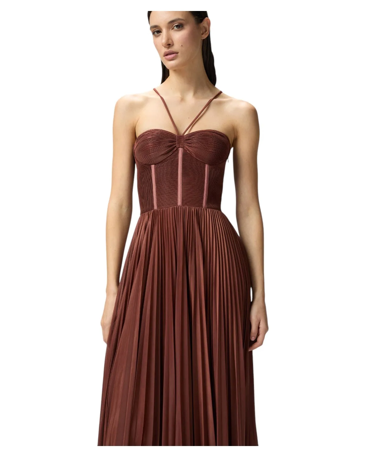 Abito Lungo Elegante Bustier in Jersey Plissé Cicogna