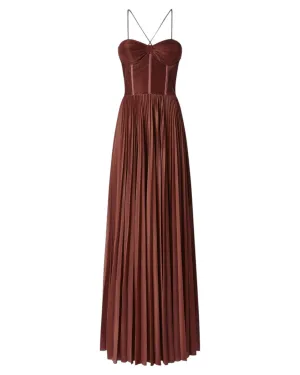 Abito Lungo Elegante Bustier in Jersey Plissé Cicogna