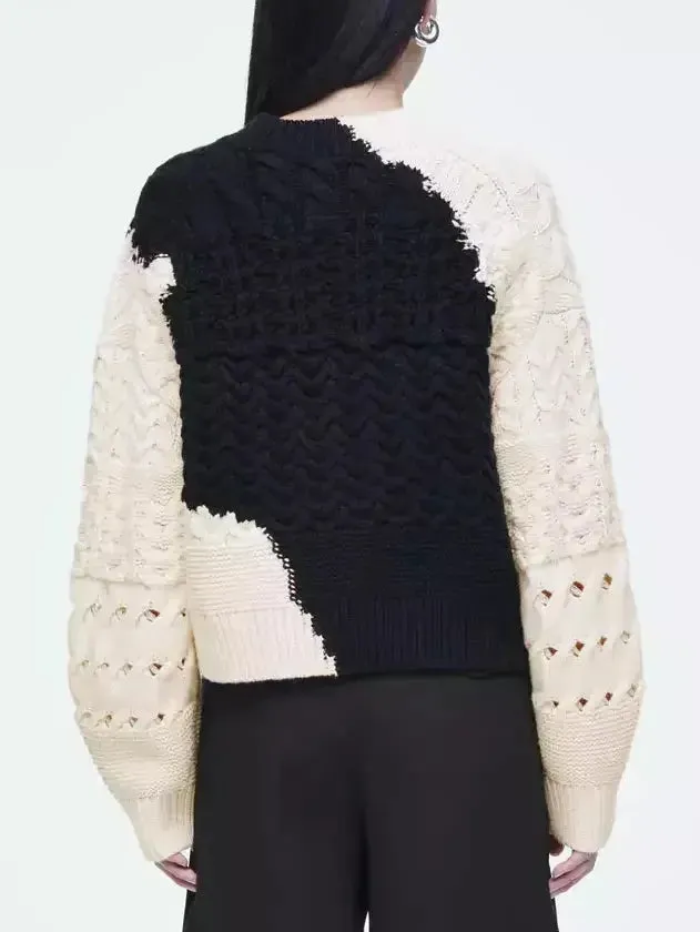 Abstract Cable-Knit Cardigan Sweater