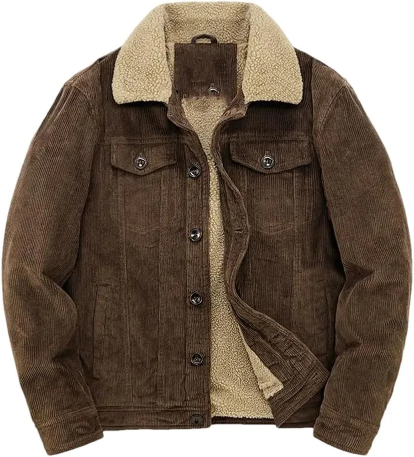 Adhdyuud Male Cotton Padded Warm Jackets Loose Corduroy Short Parka Coat Casual Solid Zip Windbreaker Auburn 5XL
