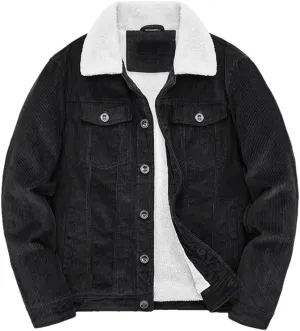 Adhdyuud Male Cotton Padded Warm Jackets Loose Corduroy Short Parka Coat Casual Solid Zip Windbreaker Black 5XL