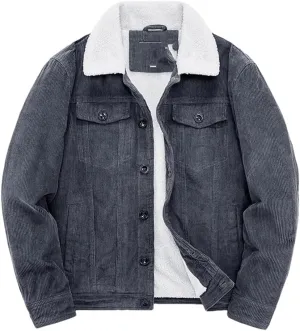 Adhdyuud Male Cotton Padded Warm Jackets Loose Corduroy Short Parka Coat Casual Solid Zip Windbreaker Gray XXXL