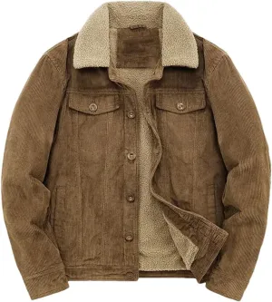 Adhdyuud Male Cotton Padded Warm Jackets Loose Corduroy Short Parka Coat Casual Solid Zip Windbreaker Khaki XXXL