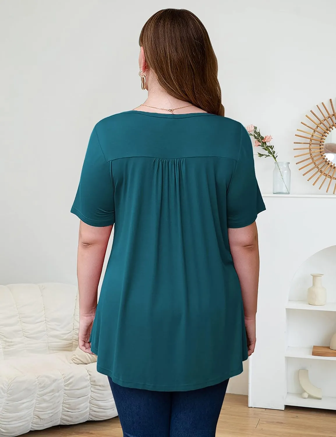 Ahlaray Women's Plus Size Summer Tops Short Sleeve Shirts Lace Pleated Tunic Tops Blouses M-4XL
