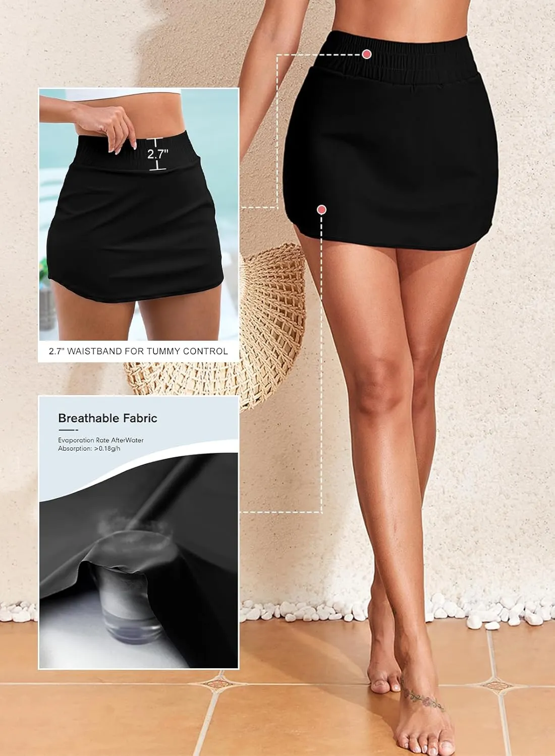 Aleumdr Women's Swim Skirt High Waisted Tummy Control Swimsuit Bottom Skorts Skirts Bikini Bottom with Pockets