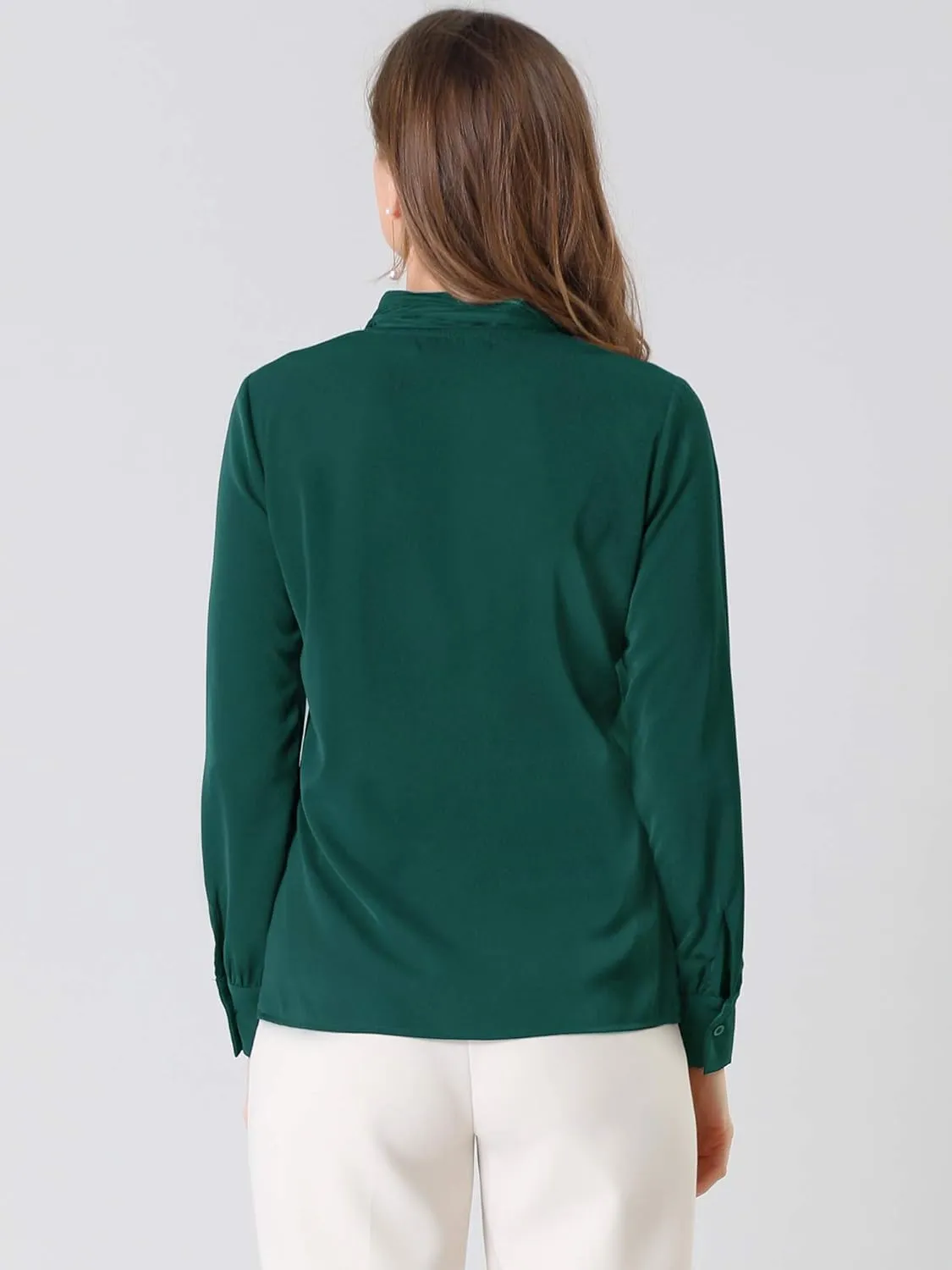 Allegra K Women's Dressy Long Sleeve Blouses Chiffon Pleated Tie Neck Office Top Shirt