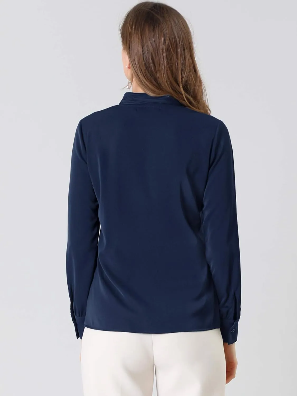 Allegra K Women's Dressy Long Sleeve Blouses Chiffon Pleated Tie Neck Office Top Shirt
