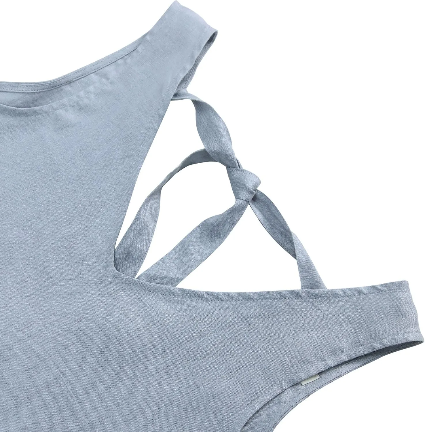 Amazhiyu Women's 100% Linen Tank Tops Summer V Neck Sleeveless Tie Back Blouses