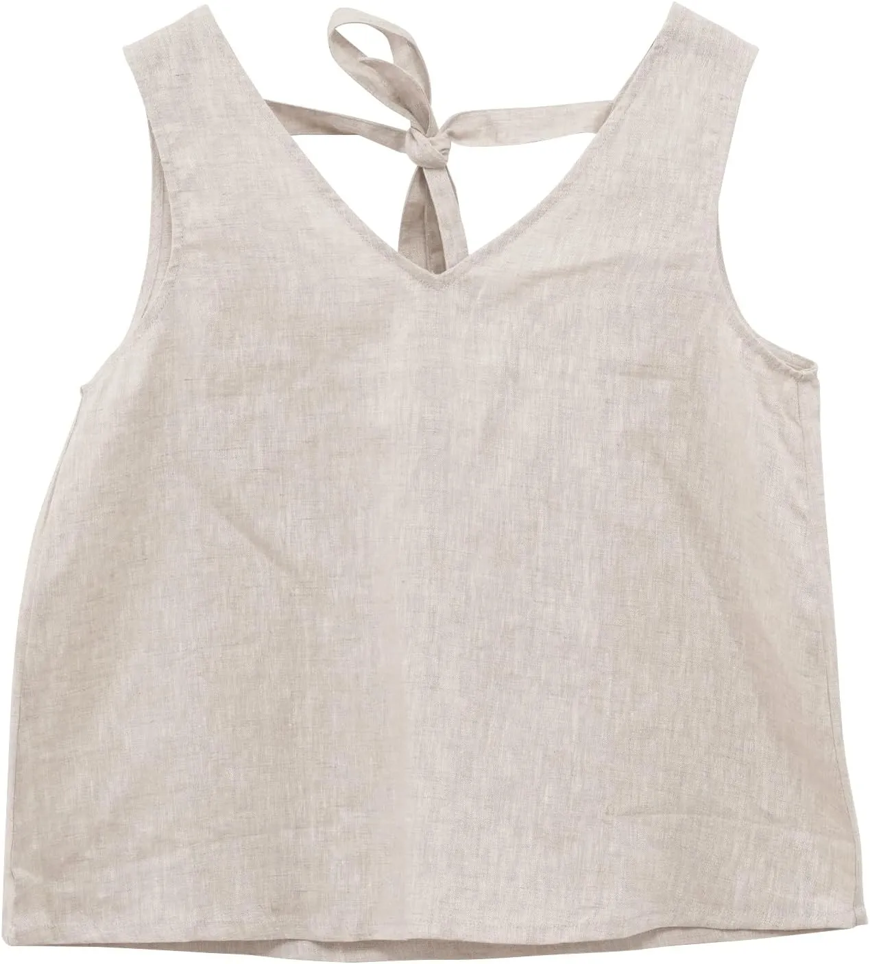 Amazhiyu Women's 100% Linen Tank Tops Summer V Neck Sleeveless Tie Back Blouses