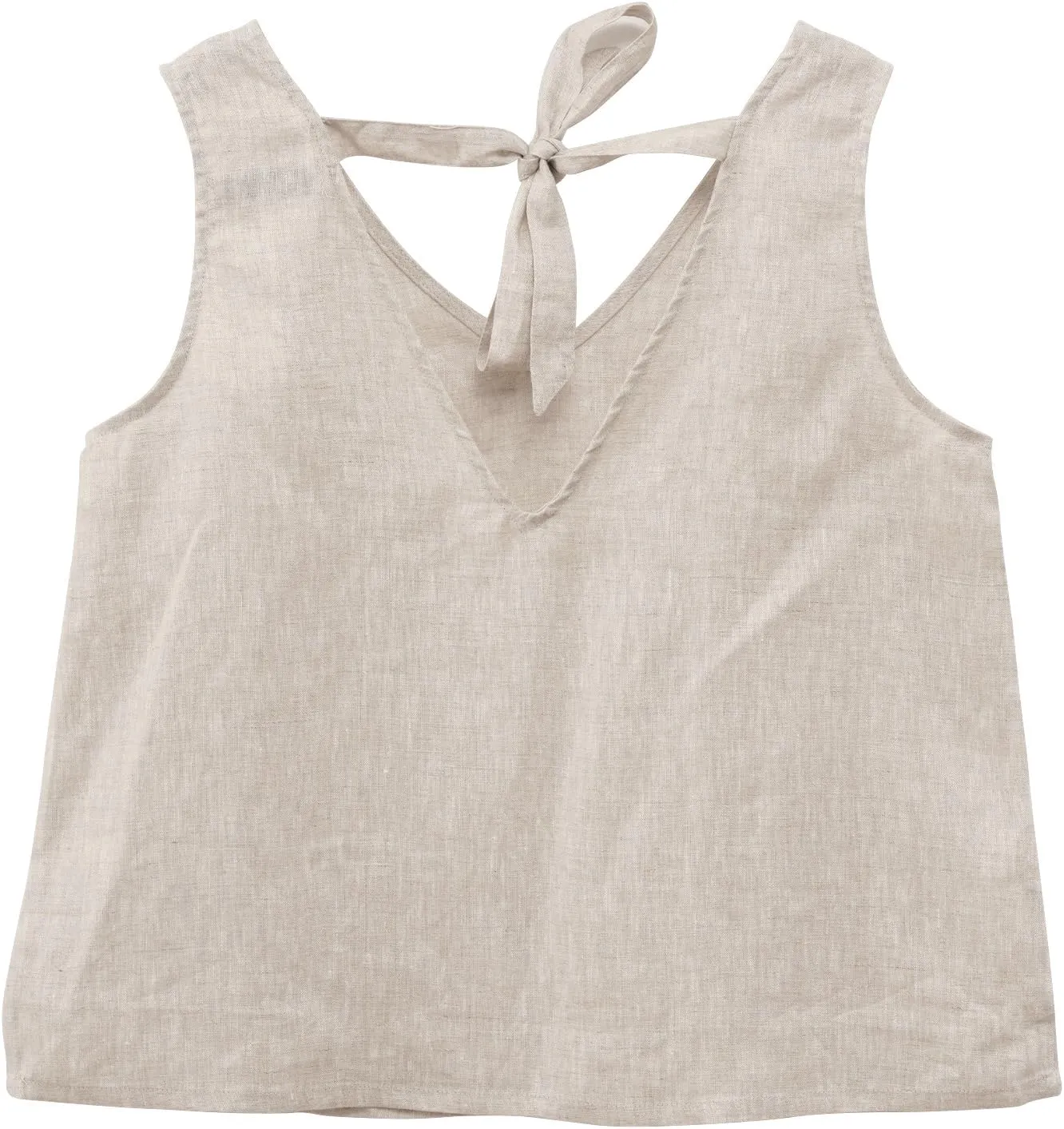Amazhiyu Women's 100% Linen Tank Tops Summer V Neck Sleeveless Tie Back Blouses