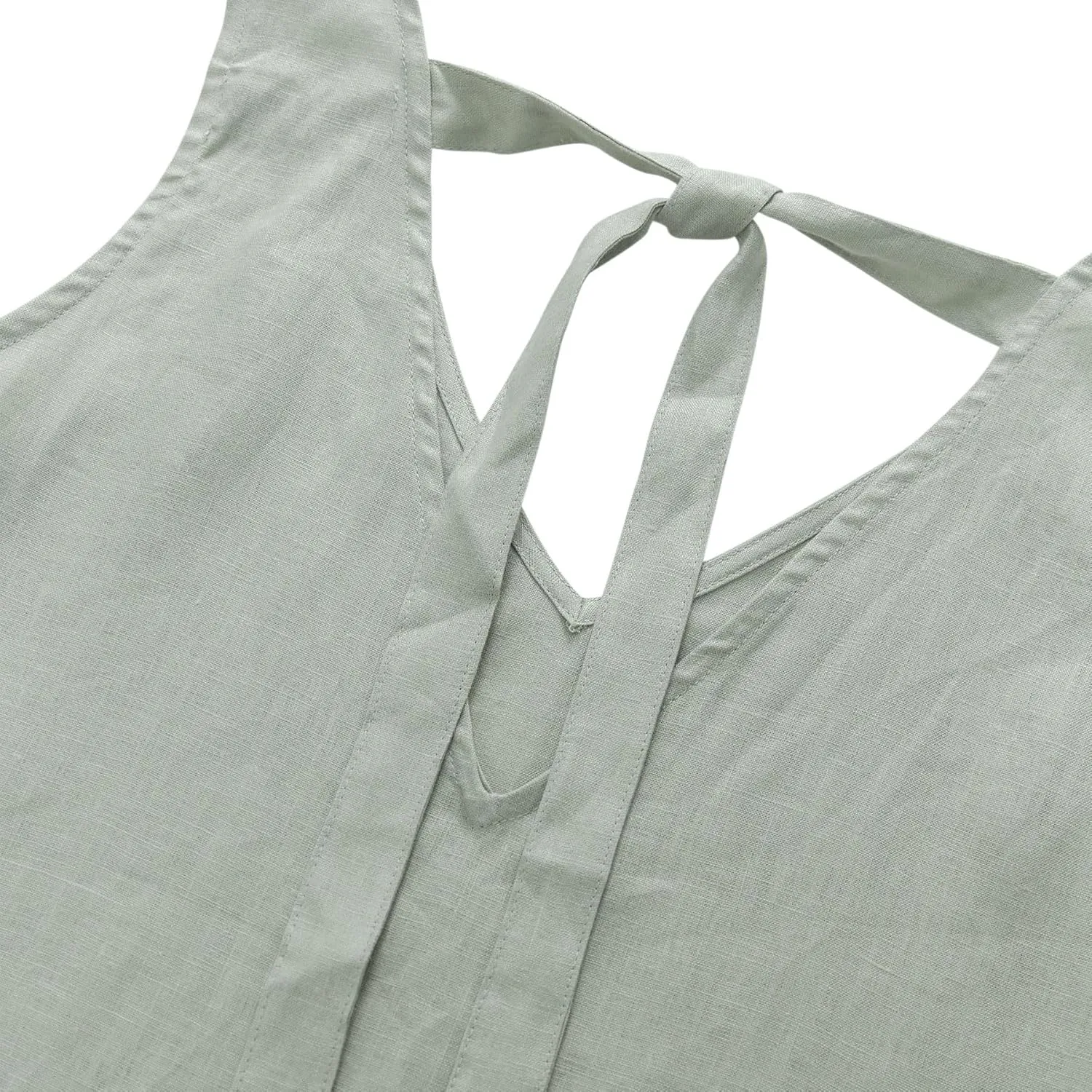 Amazhiyu Women's 100% Linen Tank Tops Summer V Neck Sleeveless Tie Back Blouses