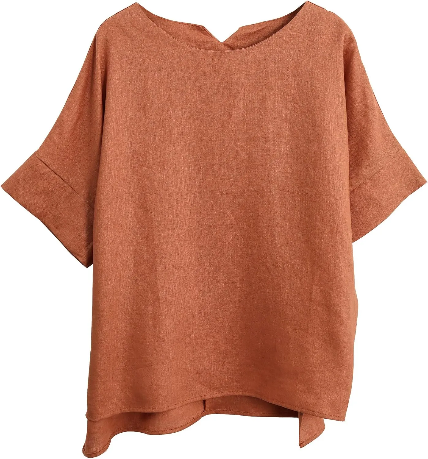 Amazhiyu Womens 100% Linen Tops Crewneck Short Sleeve Blouses Casual Summer