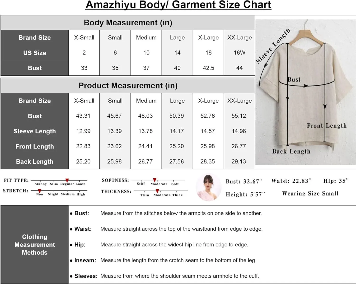 Amazhiyu Womens 100% Linen Tops Crewneck Short Sleeve Blouses Casual Summer