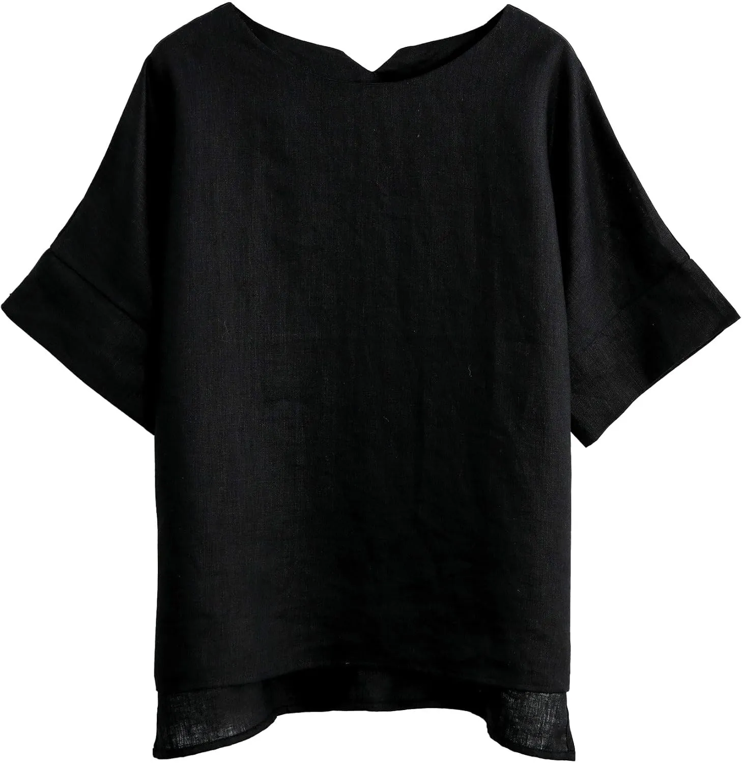Amazhiyu Womens 100% Linen Tops Crewneck Short Sleeve Blouses Casual Summer