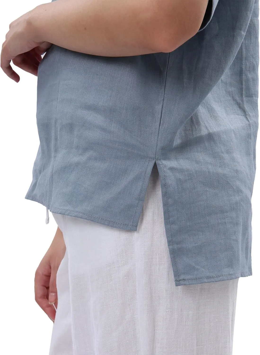 Amazhiyu Womens 100% Linen Tops Crewneck Short Sleeve Blouses Casual Summer