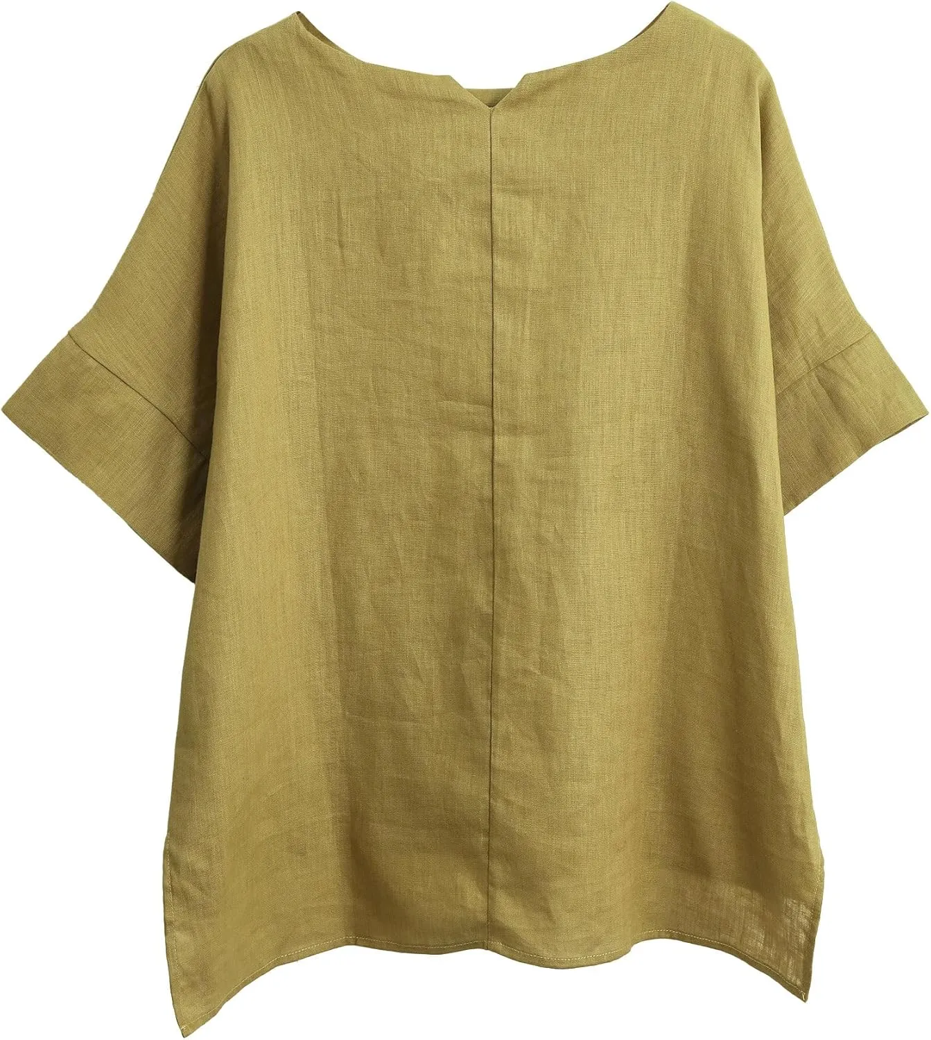 Amazhiyu Womens 100% Linen Tops Crewneck Short Sleeve Blouses Casual Summer