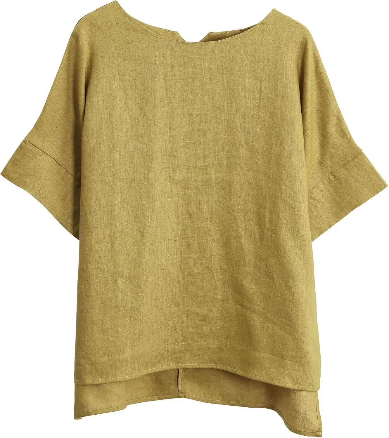 Amazhiyu Womens 100% Linen Tops Crewneck Short Sleeve Blouses Casual Summer