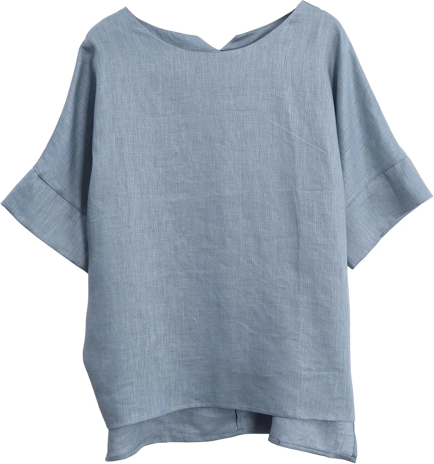 Amazhiyu Womens 100% Linen Tops Crewneck Short Sleeve Blouses Casual Summer