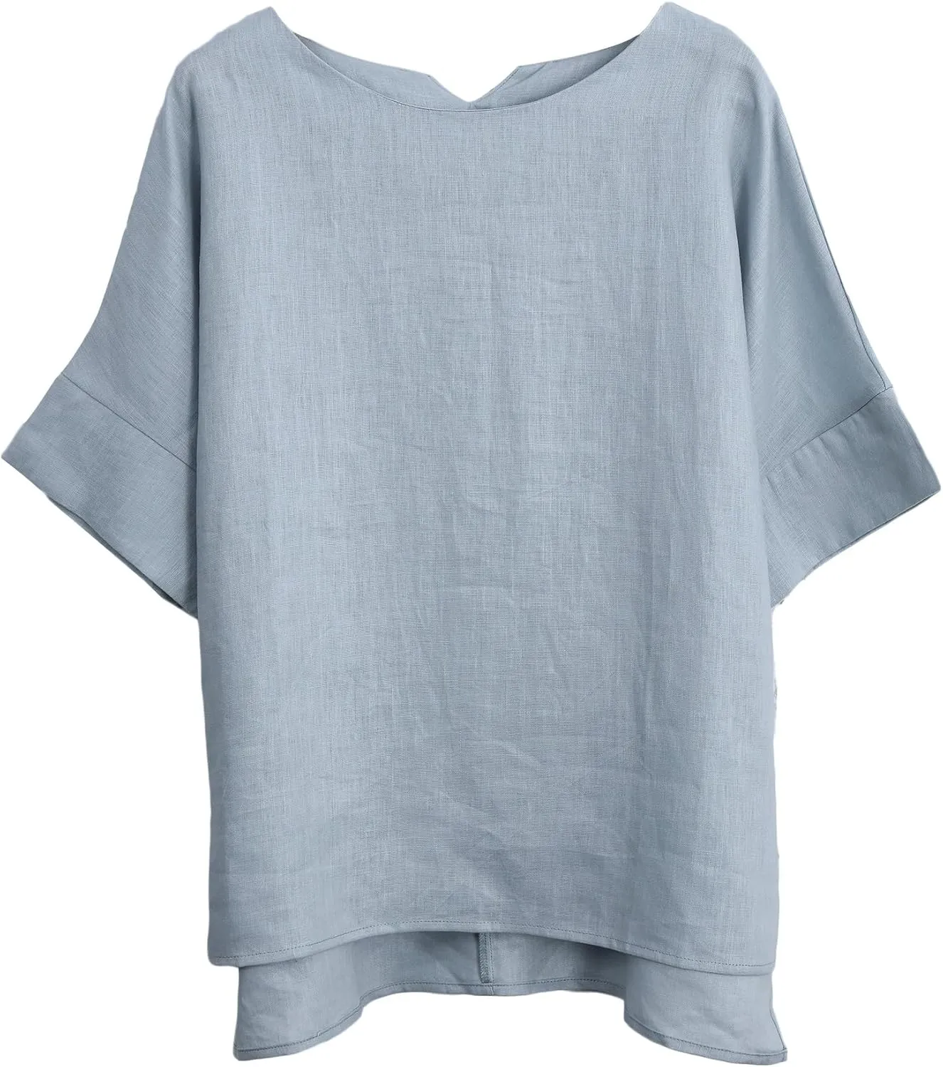 Amazhiyu Womens 100% Linen Tops Crewneck Short Sleeve Blouses Casual Summer