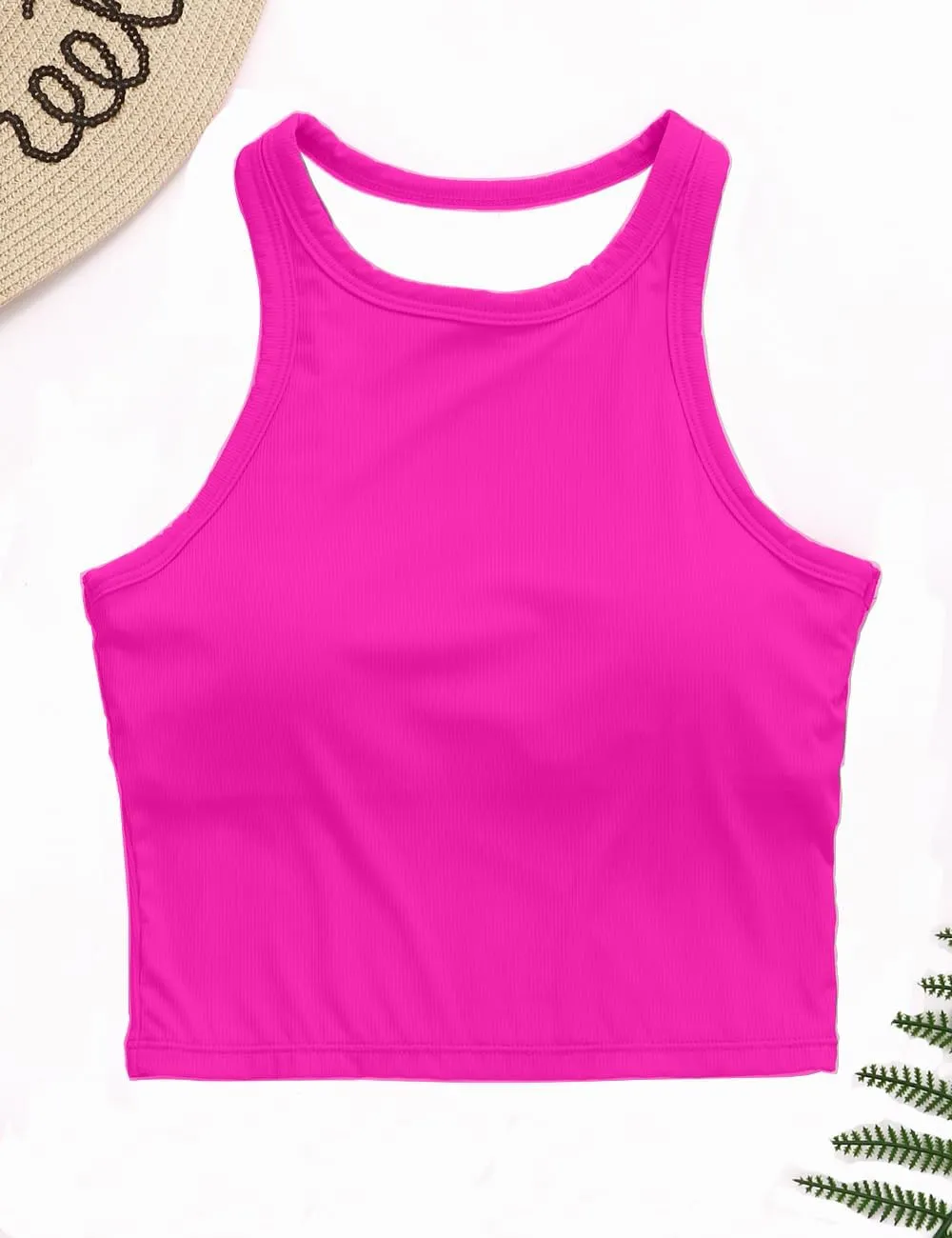 AngiMelo Workout Tops for Women Longline Sports Bras Racerback Ribbed Tank Top with Built in Bra Yoga Crop Athletic