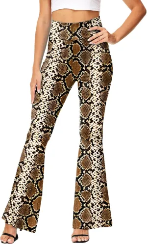 AOBUTE Womens Mardi Gras Bell Bottoms Purple Green Yellow High Waist Flare Pants