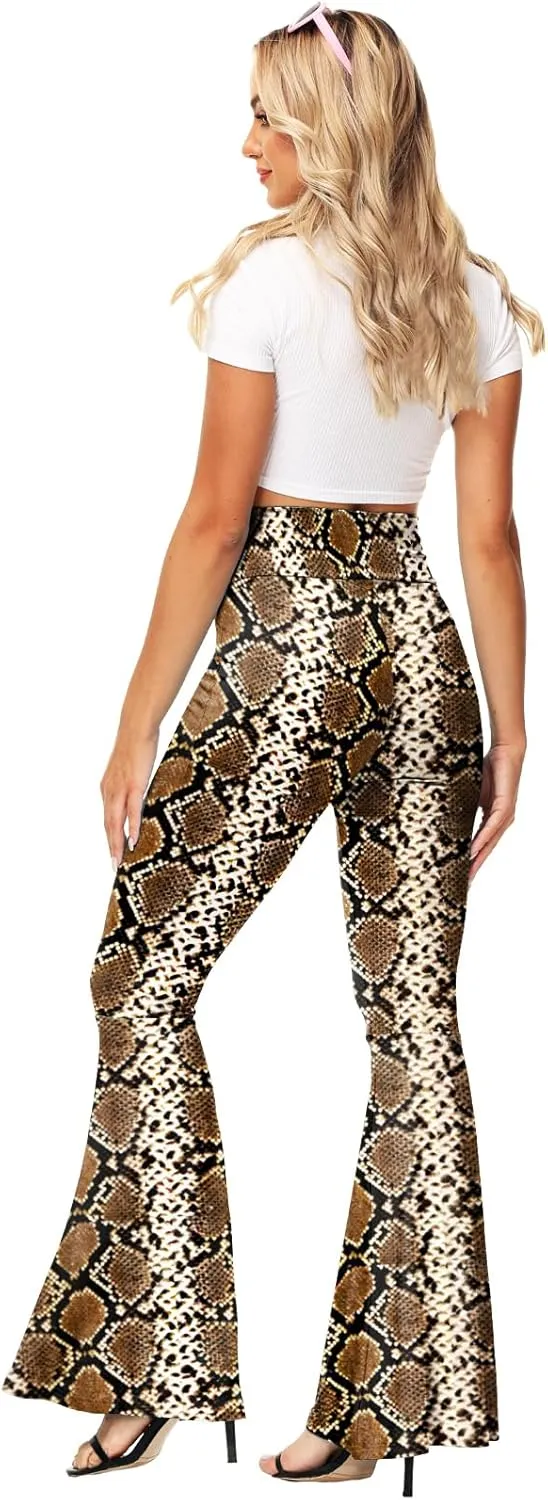AOBUTE Womens Mardi Gras Bell Bottoms Purple Green Yellow High Waist Flare Pants