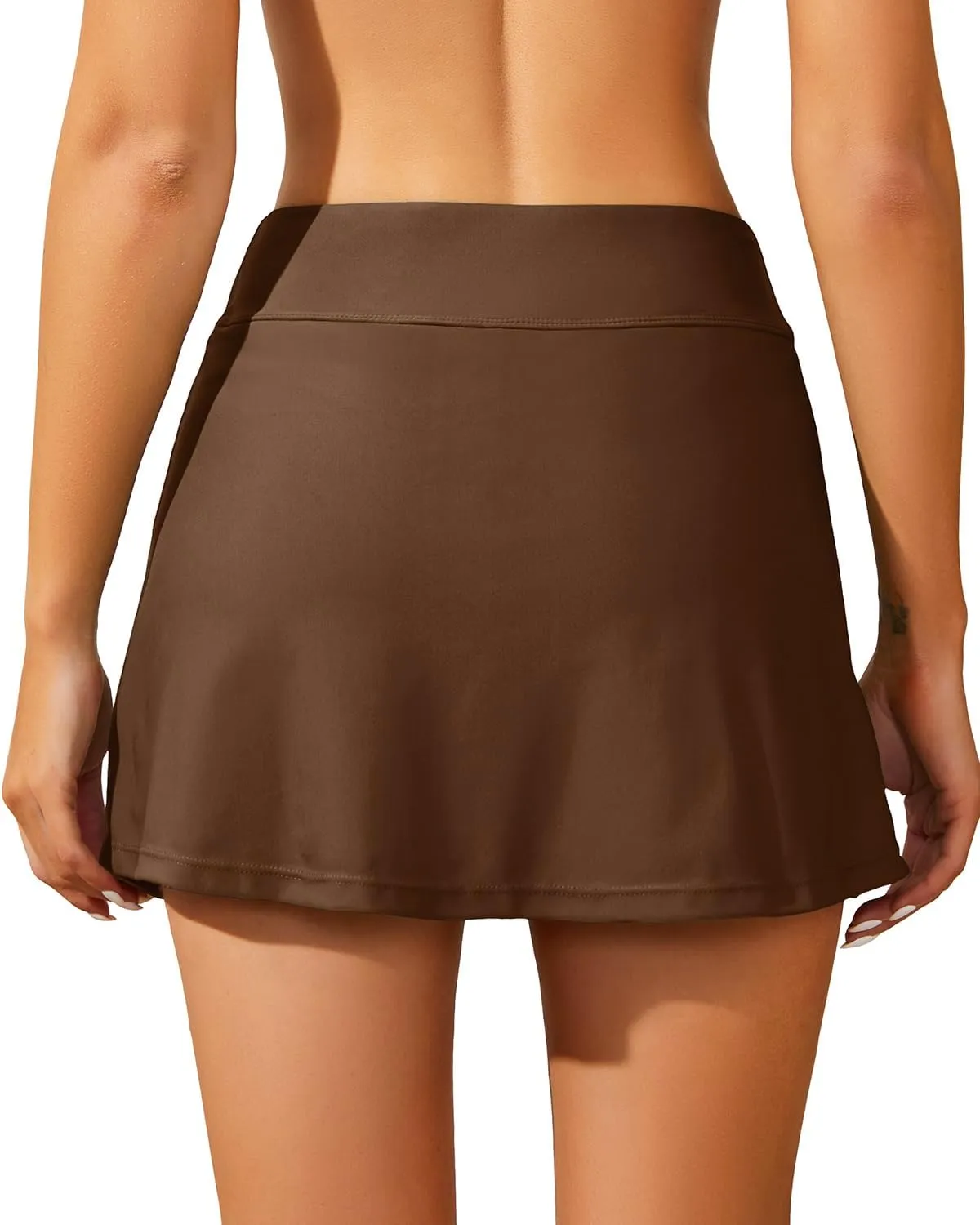 Aqua Eve Women Swim Skirt Tummy Control Swimsuit Skirt with Built-in Shorts High Waisted Split Swim Bottom