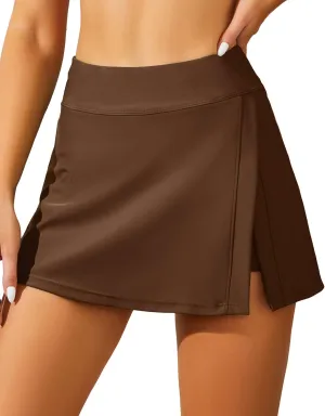 Aqua Eve Women Swim Skirt Tummy Control Swimsuit Skirt with Built-in Shorts High Waisted Split Swim Bottom