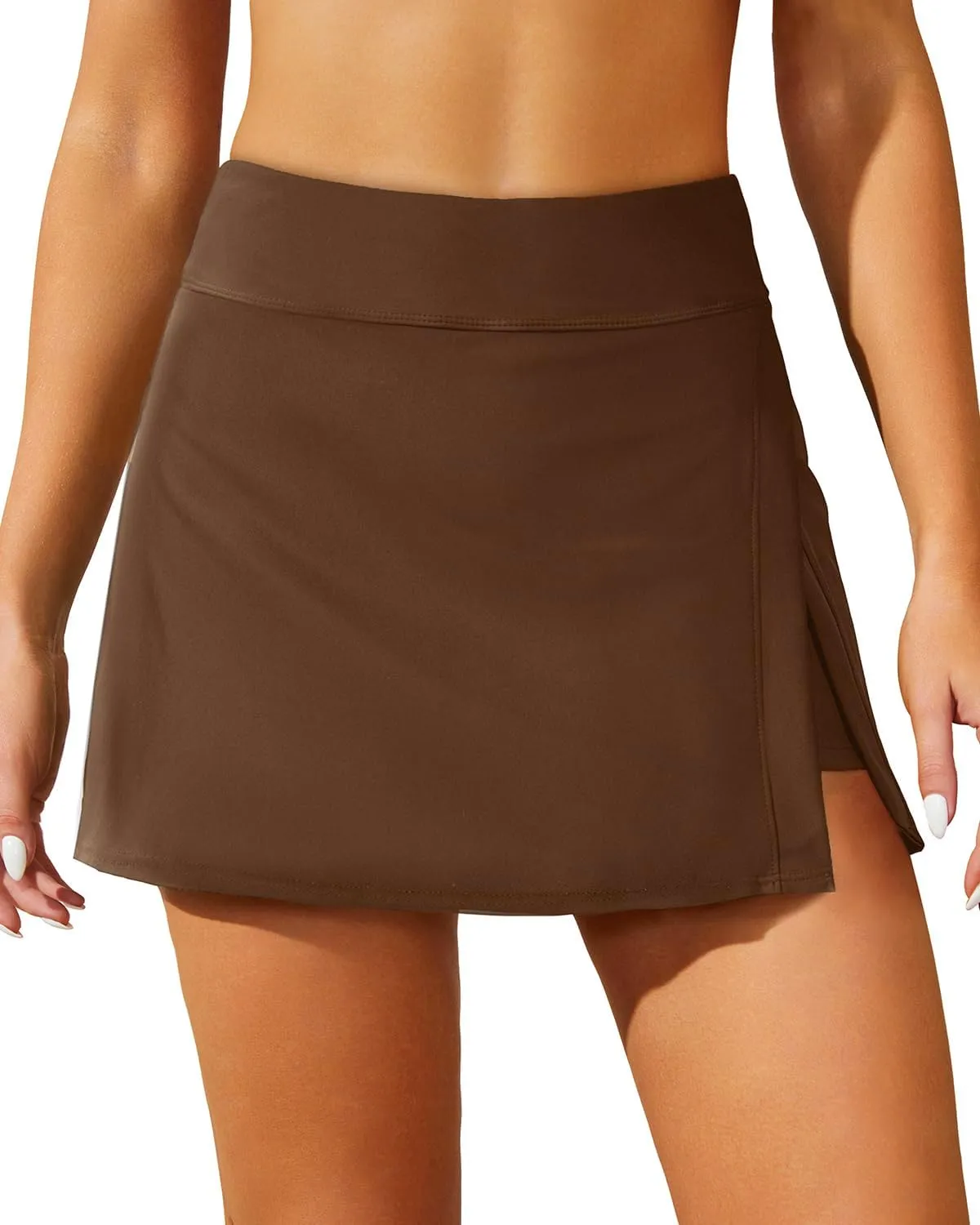 Aqua Eve Women Swim Skirt Tummy Control Swimsuit Skirt with Built-in Shorts High Waisted Split Swim Bottom