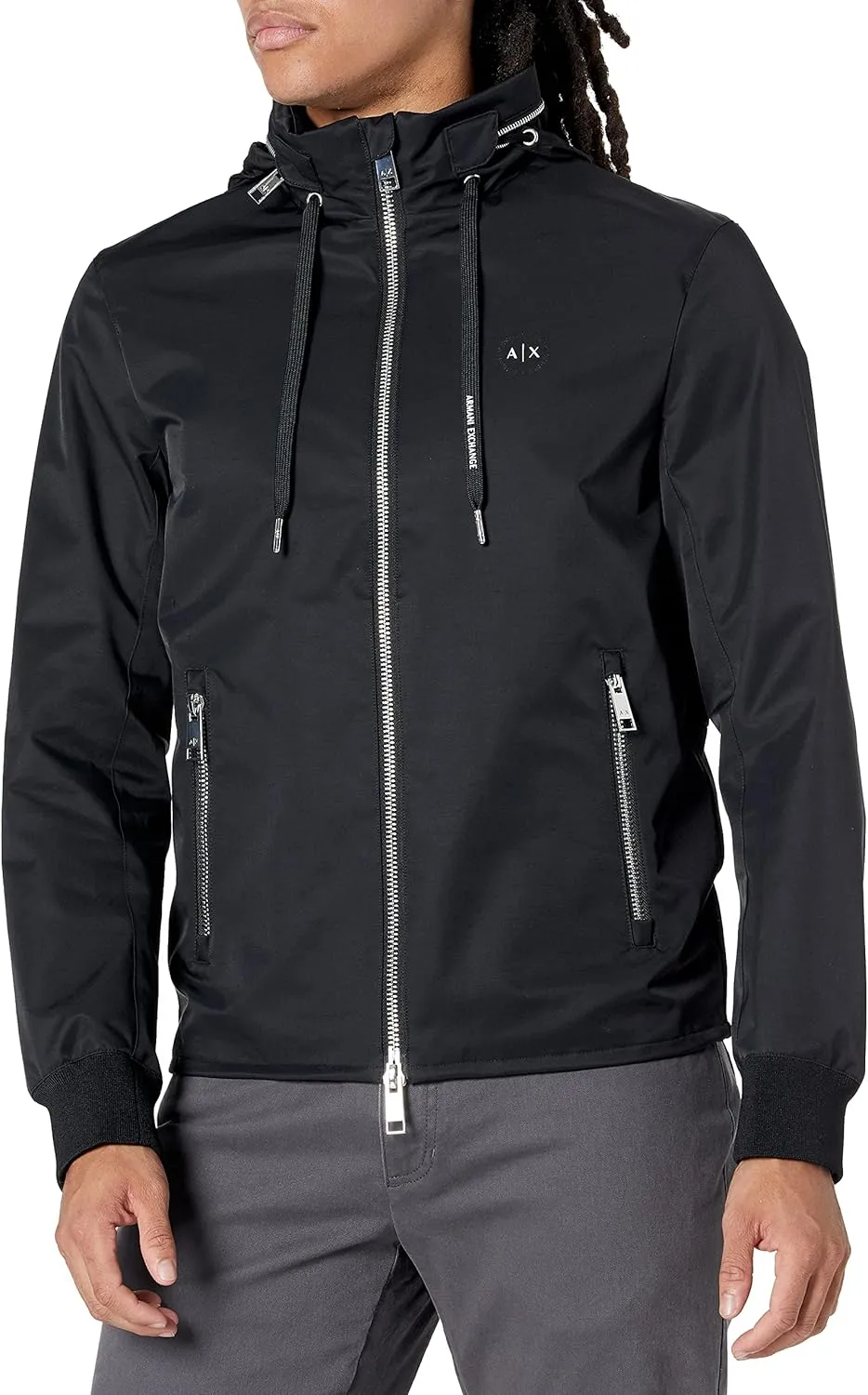 Armani Exchange Men's A|x Drawstring Cicle Logo Zip-up Nylon Jacket