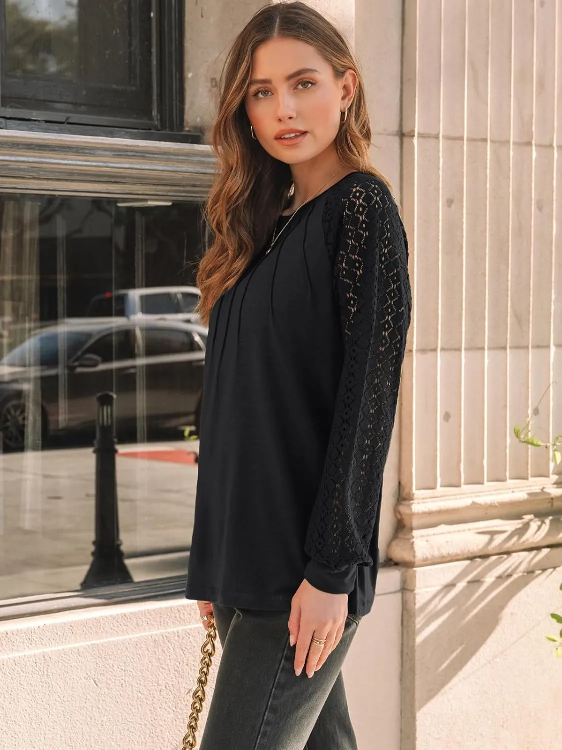 AUTOMET Womens Long Sleeve Shirts Lace Tops Business Casual Fall Fashion Outfits Clothes Knitted Y2k Blouses
