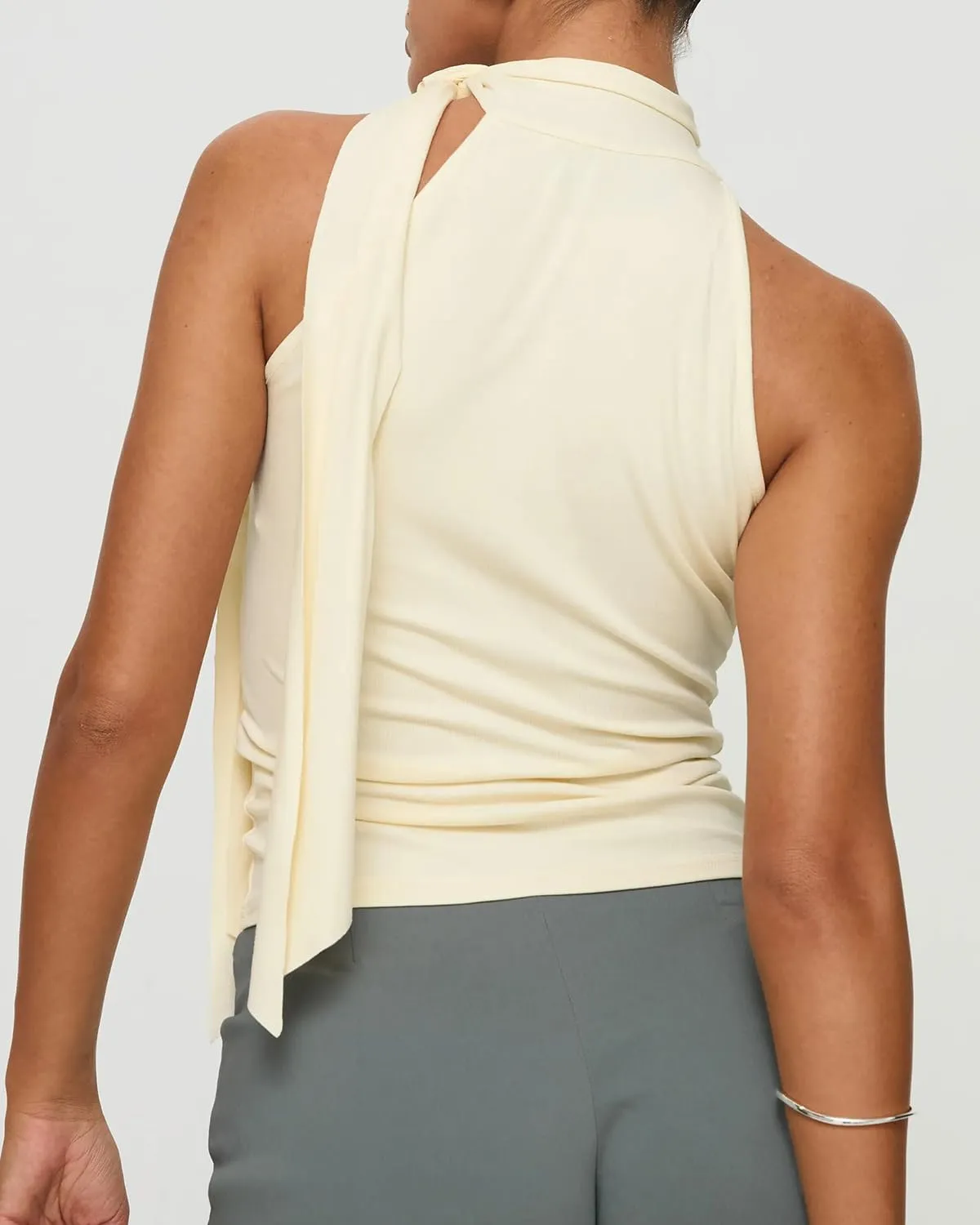 BAIGRAM Women Sexy Tie Up Halter High Neck Crop Tank Tops with Scarf Y2K Sleeveless Slim Fit Summer Going Out Shirts