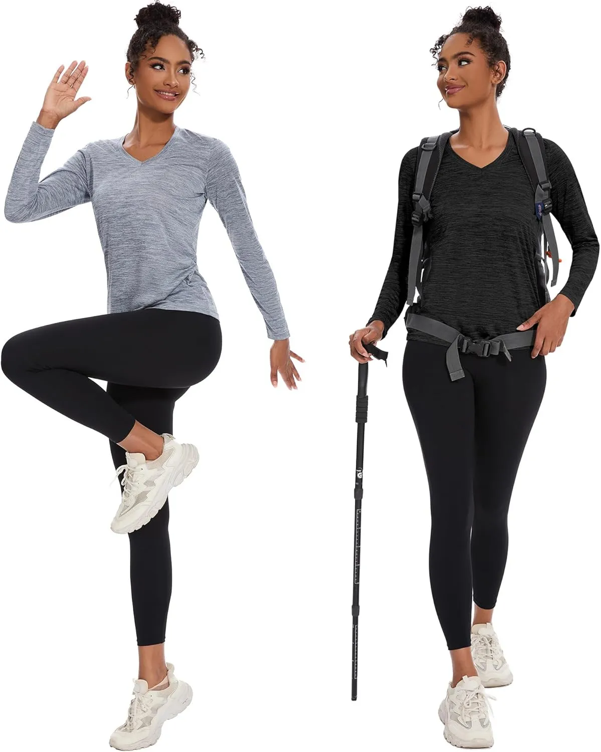 BALENNZ Long Sleeve Workout Shirts for Women V Neck Moisture Wicking Quick Dry Gym Athletic Top Shirts