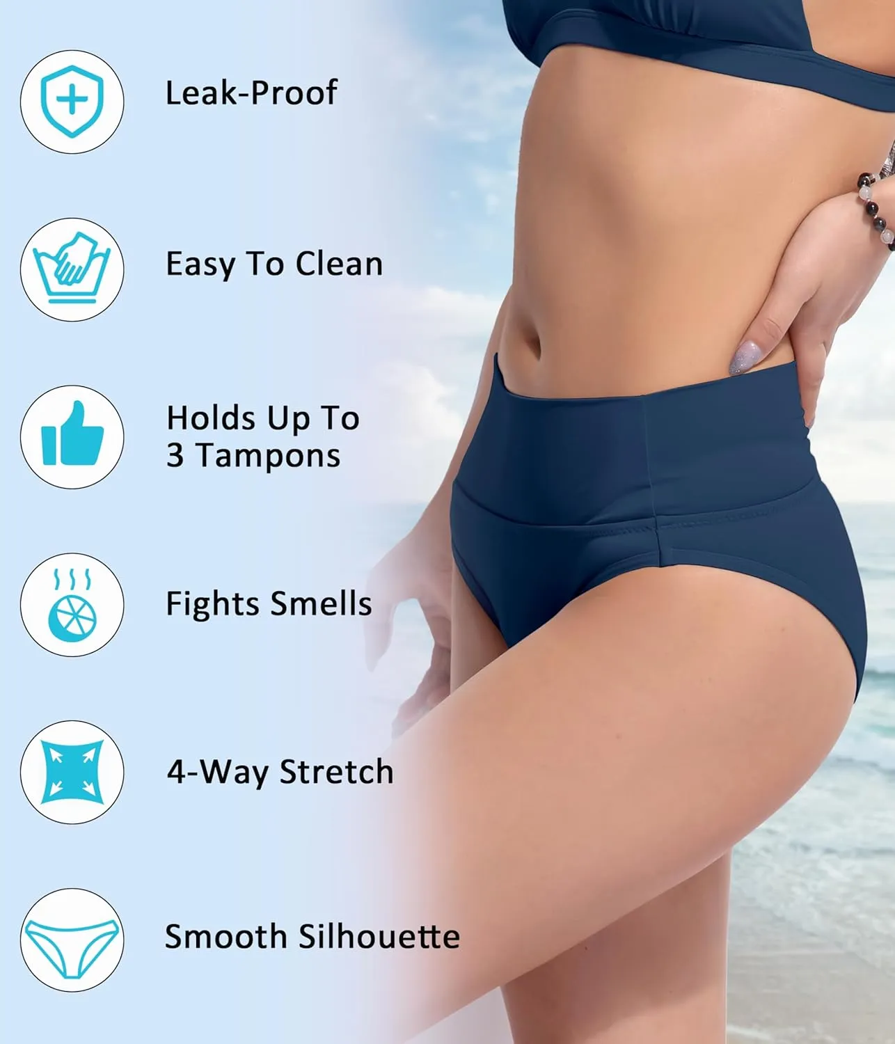 Beautikini Period Swimwear Bikini Menstrual Leakproof Swim Bottoms Period Bathing Suits for Teens Girl