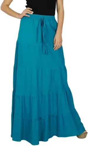 Bimba Long Flaired Cotton Boho Style Maxi Elastic Waist Bottoms