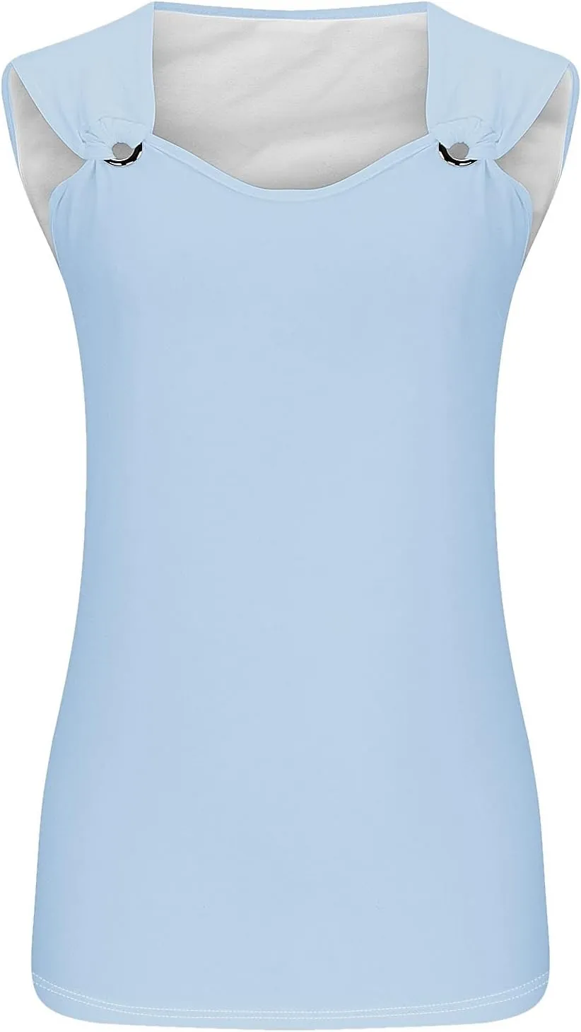 Binmer Summer Tank Tops for Women 2024 Sleeveless V Neck Tshirt Loose Fit Casual Hole Straps Blouses Workout Camisoles